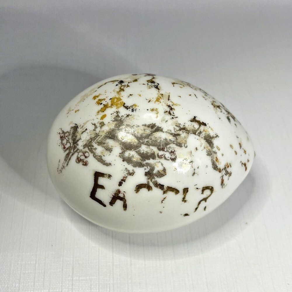 Antique Victorian Shabby Decor Milk Glass Easter Egg Hand Painted Distressed